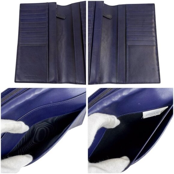 Bottega Veneta Bifold Long Wallet Intrecciato Leather Navy Long - Picture 8 of 11